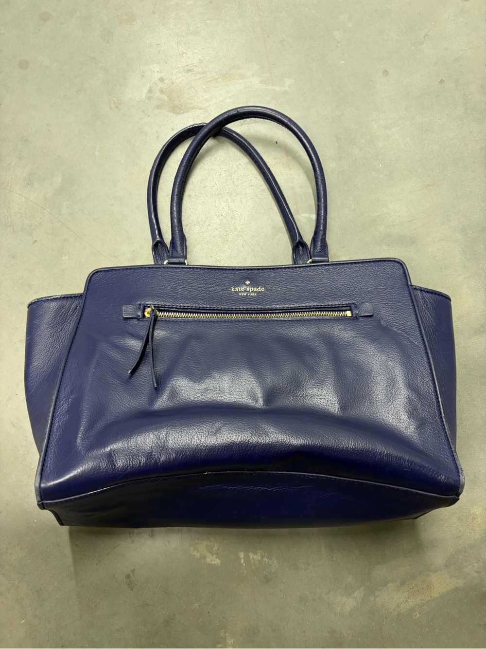 kate spade Navy Pebbled Leather‎ Tote with Front Zip satchel